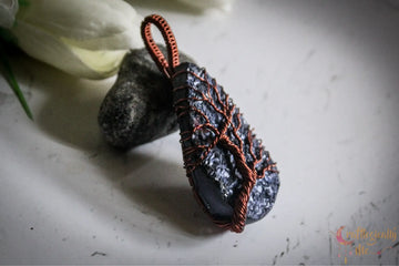 Handmade Resin Gemstone Blue Drop Tree of Life Pendant – Anti-Tarnish Copper Wire Wrapped Jewelry