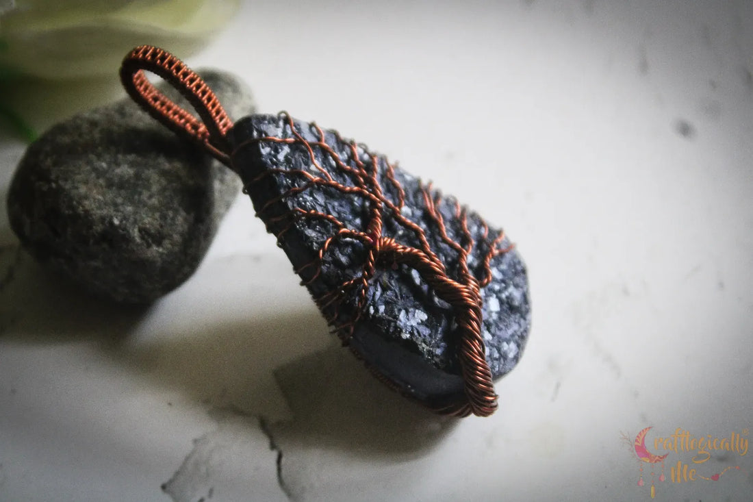 Handmade Resin Gemstone Blue Drop Tree of Life Pendant – Anti-Tarnish Copper Wire Wrapped Jewelry