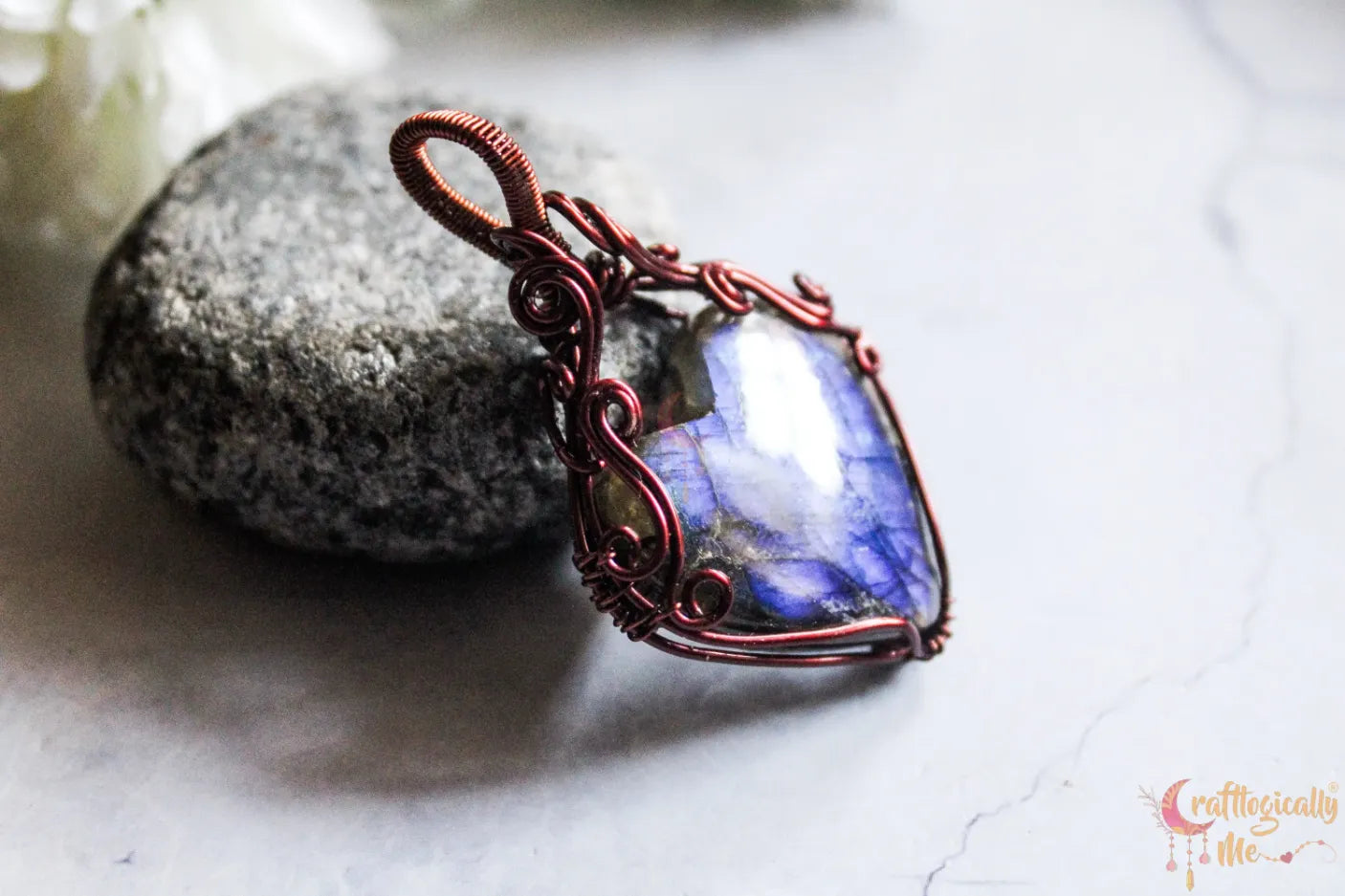 Blue Labradorite Gemstone Heart Wrap Pendant – Handmade Anti-Tarnish Copper Wire Wrapped Jewelry