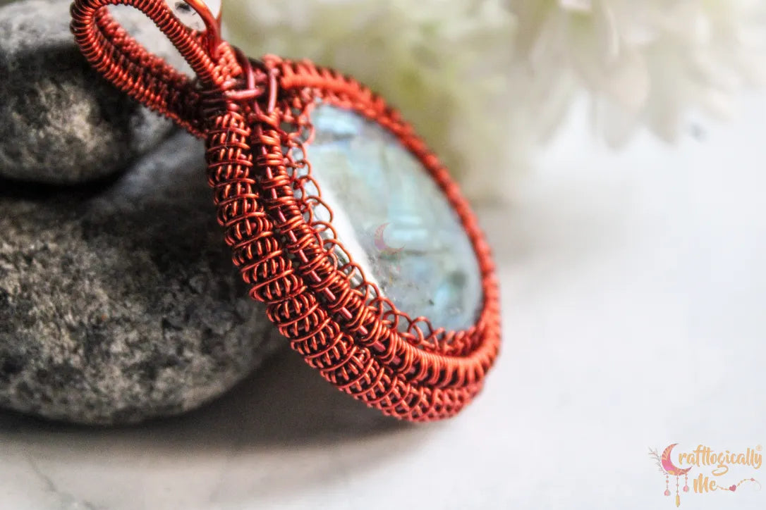Labradorite Gemstone Round Coiled Coil Pendant – Handmade Anti-Tarnish Copper Wire Wrapped Jewelry