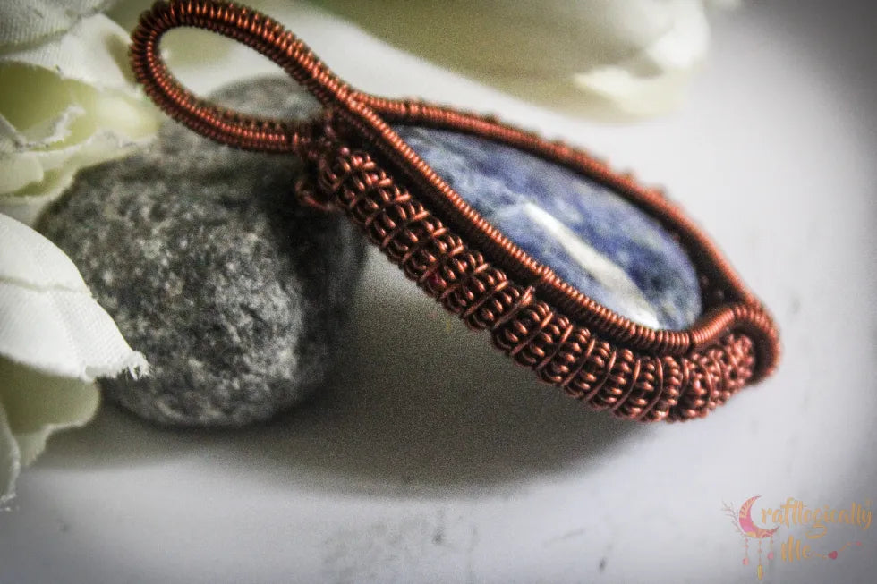 Sodalite Gemstone Drop Coiled Coil Pendant – Handmade Anti-Tarnish Copper Wire Wrapped Jewelry