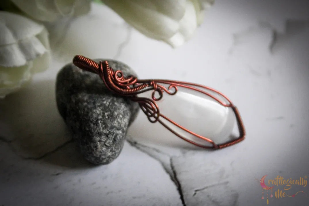 Grey Chalcedony Gemstone Minimalist Pendant – Handmade Anti-Tarnish Copper Wire Wrapped Jewelry