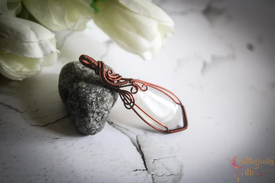 Grey Chalcedony Gemstone Minimalist Pendant – Handmade Anti-Tarnish Copper Wire Wrapped Jewelry
