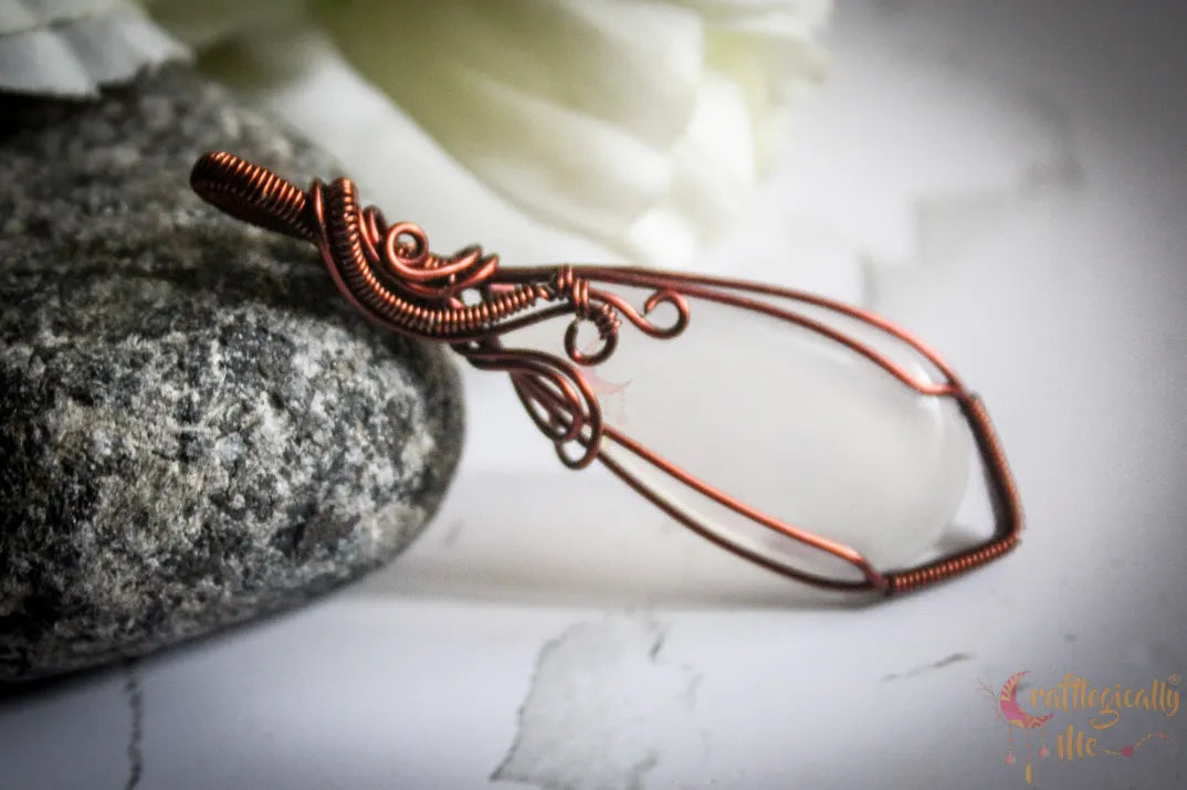 Grey Chalcedony Gemstone Minimalist Pendant – Handmade Anti-Tarnish Copper Wire Wrapped Jewelry