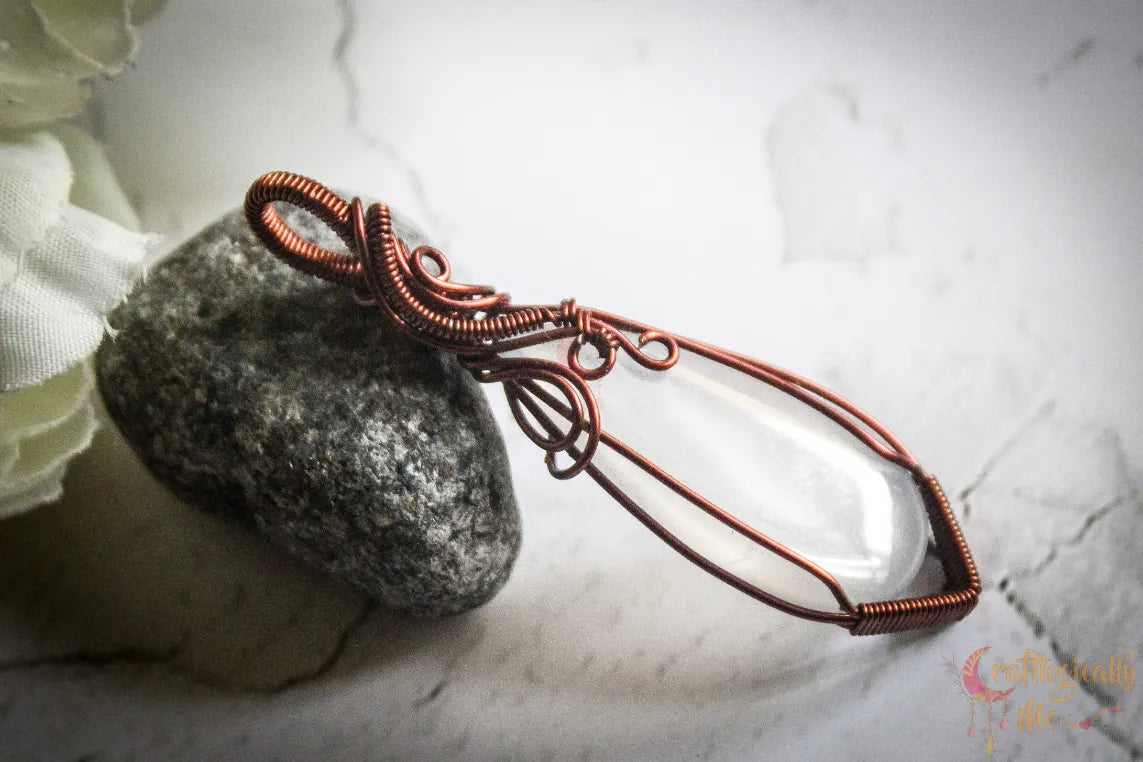 Grey Chalcedony Gemstone Minimalist Pendant – Handmade Anti-Tarnish Copper Wire Wrapped Jewelry
