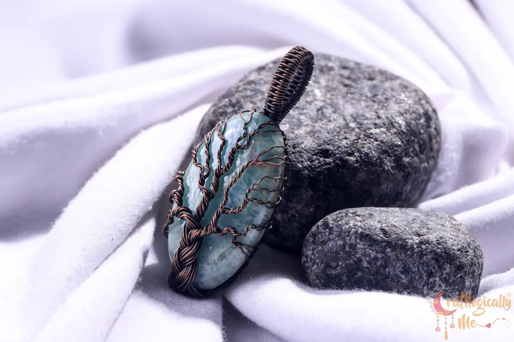 Amazonite Gemstone Braided Tree of Life Pendant β Oxidized Copper Wire Wrapped Jewelry