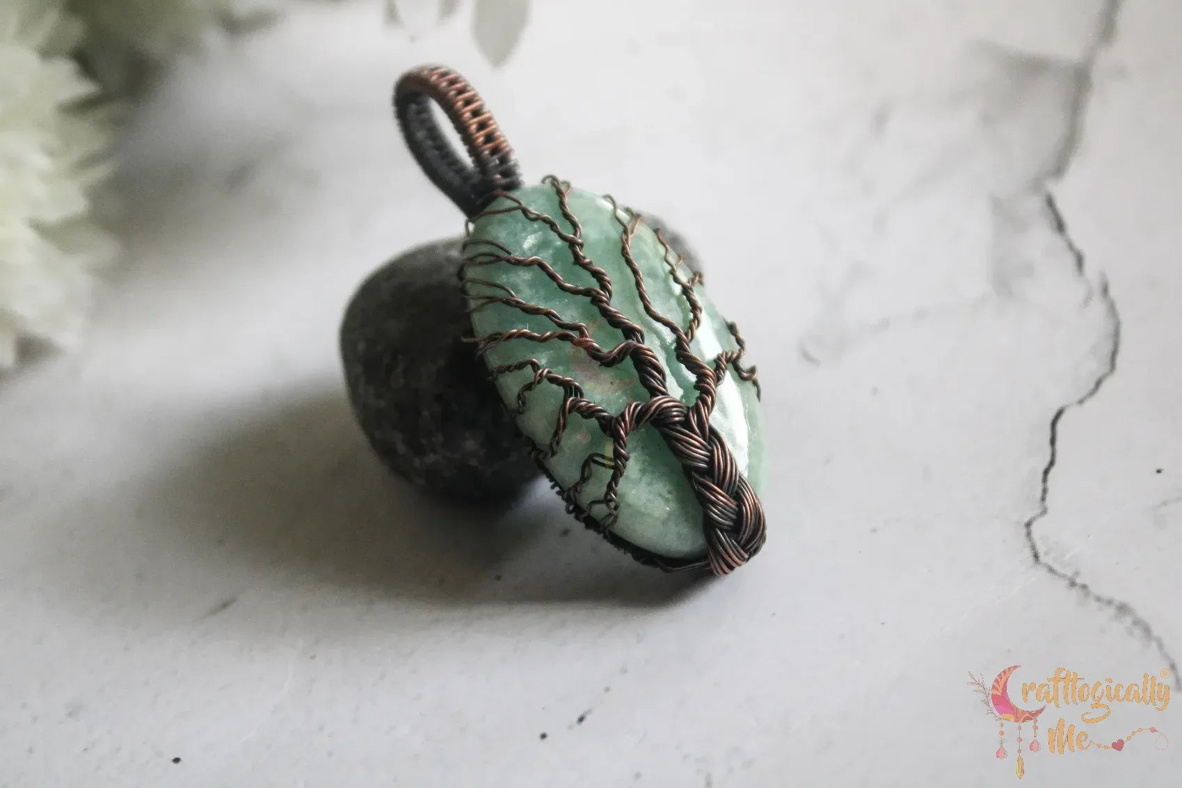 Amazonite Gemstone Braided Tree of Life Pendant β Oxidized Copper Wire Wrapped Jewelry