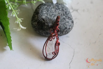 Rose Quartz Gemstone Swirly Wrap Pendant – Handmade Anti-Tarnish Copper Jewelry