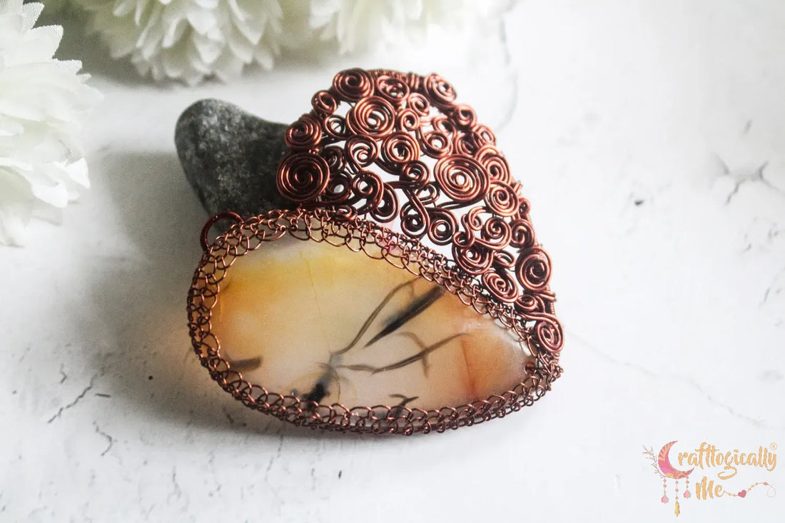 Yellow Synthetic Gemstone Swirly Heart Wrap Pendant – Handmade Wire Wrapped Jewelry