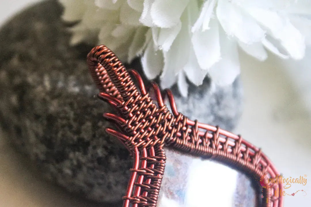 Ocean Jasper Gemstone Woven Frame Wrap Pendant – Handmade Diamond-Shaped Wire Wrapped Jewelry