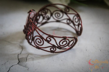 Rose Quartz Gemstone Wire Wrapped Bracelet Cuff – Handmade Jewelry
