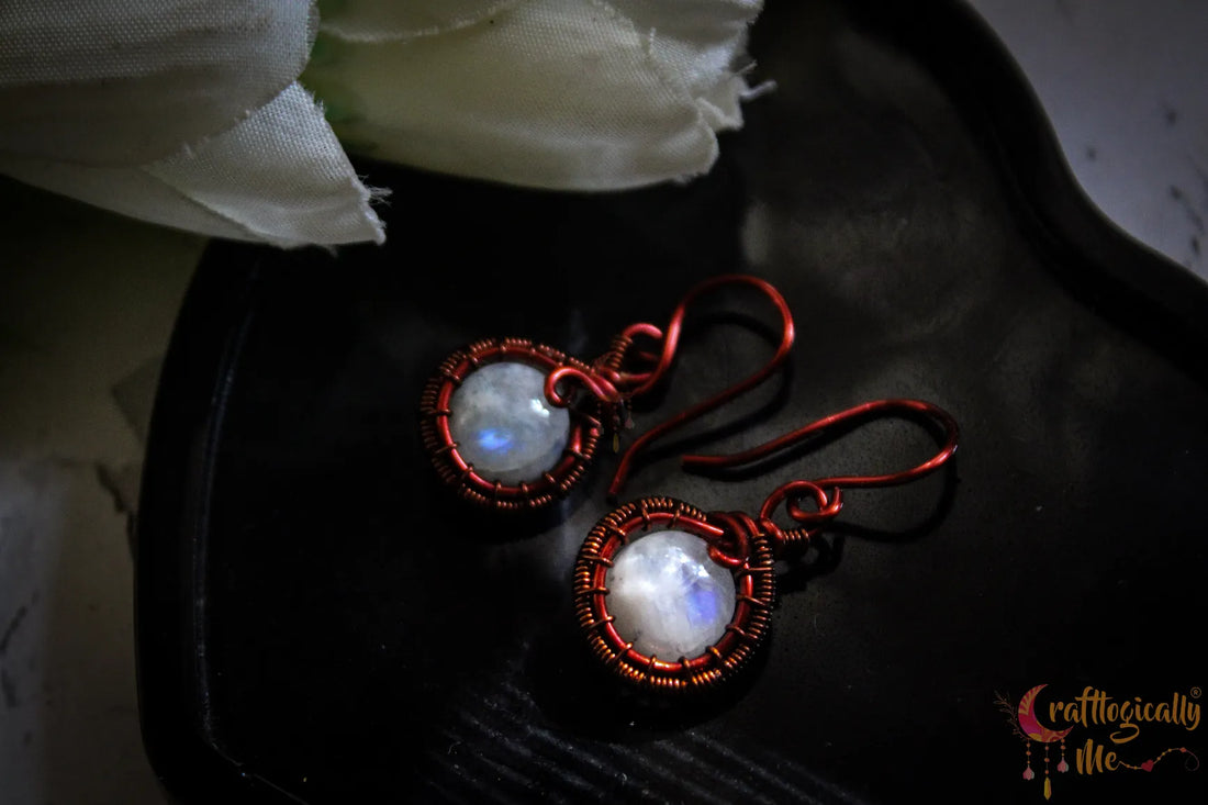 Moonstone Gemstone Earrings – Handmade Wire Wrapped Jewelry