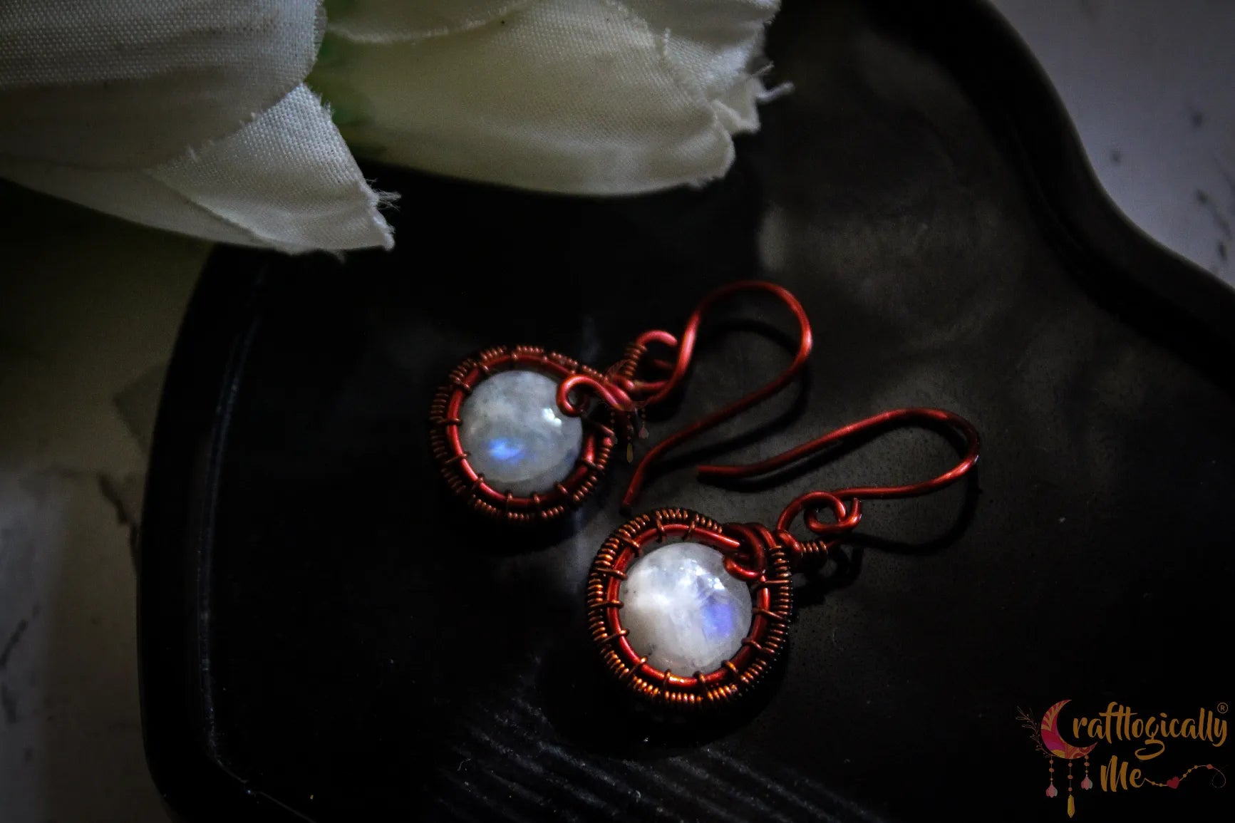 Moonstone Gemstone Earrings – Handmade Wire Wrapped Jewelry