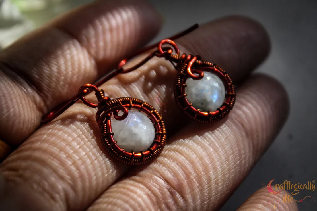 Moonstone Gemstone Earrings – Handmade Wire Wrapped Jewelry