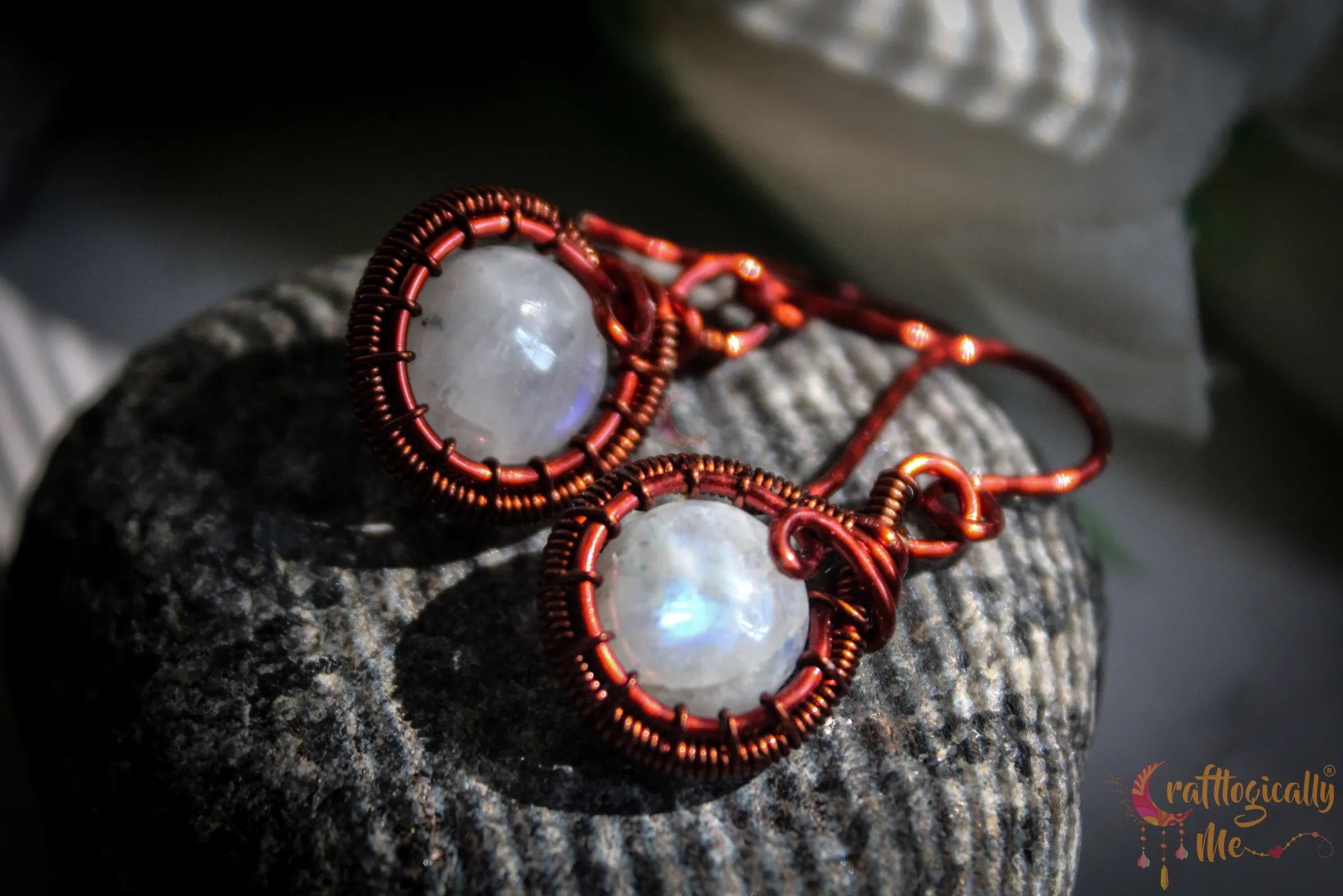 Moonstone Gemstone Earrings – Handmade Wire Wrapped Jewelry