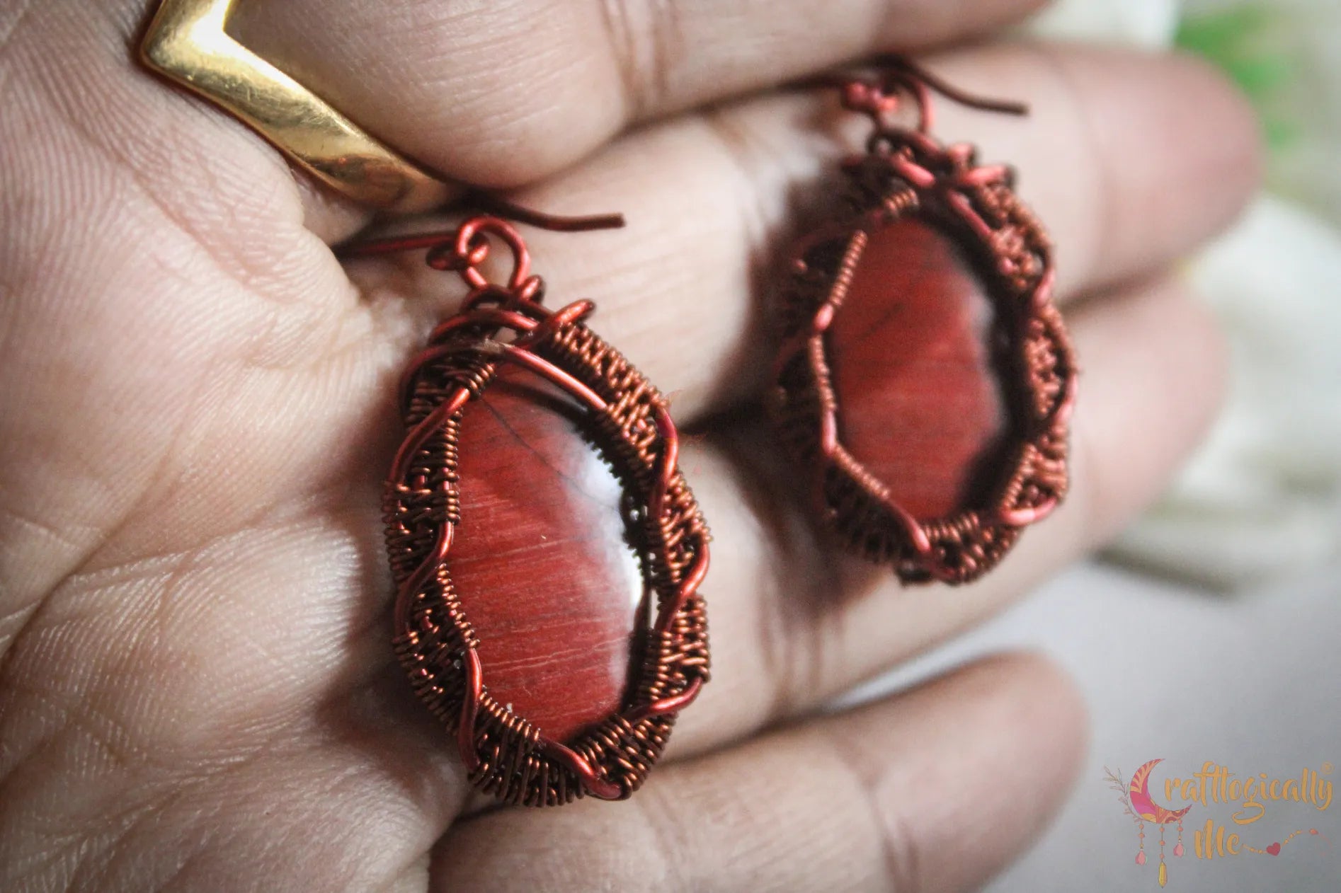 Red Jasper Gemstone Earrings – Handmade Wire Wrapped Jewelry