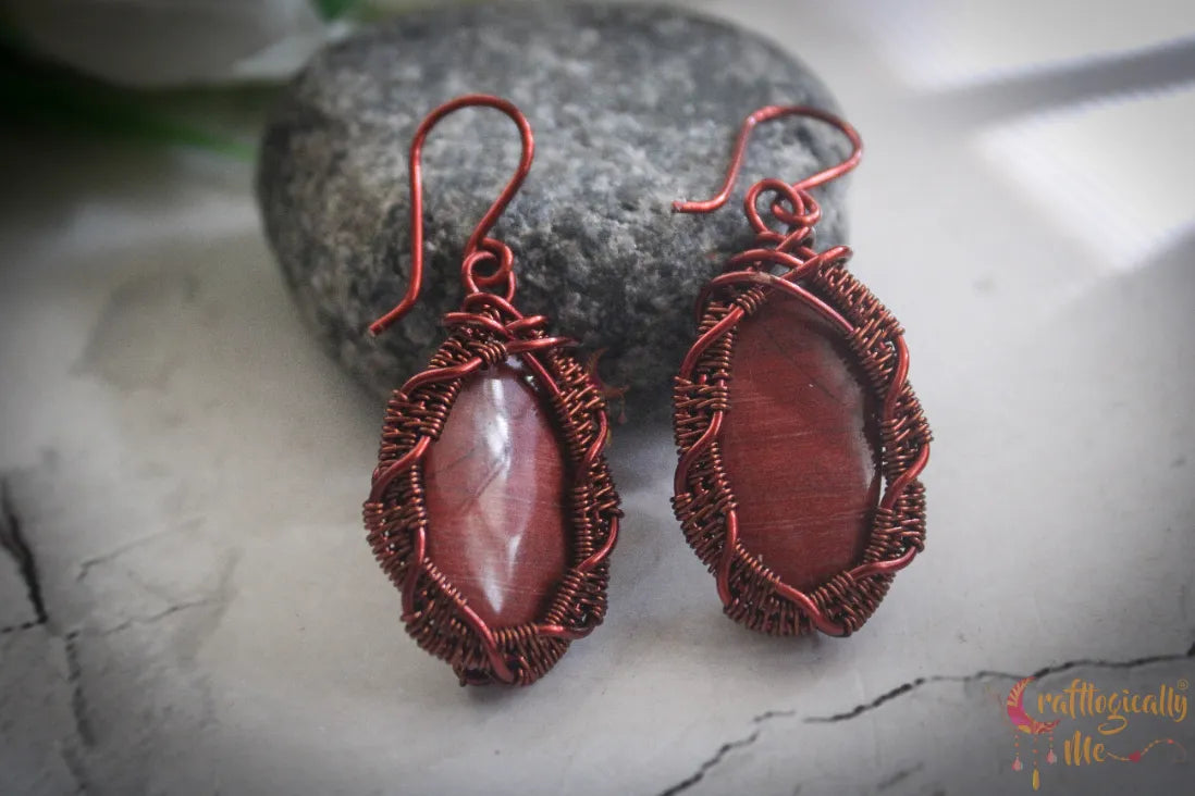 Red Jasper Gemstone Earrings – Handmade Wire Wrapped Jewelry
