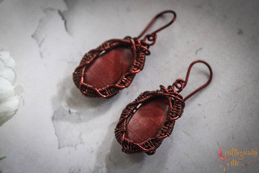 Red Jasper Gemstone Earrings – Handmade Wire Wrapped Jewelry
