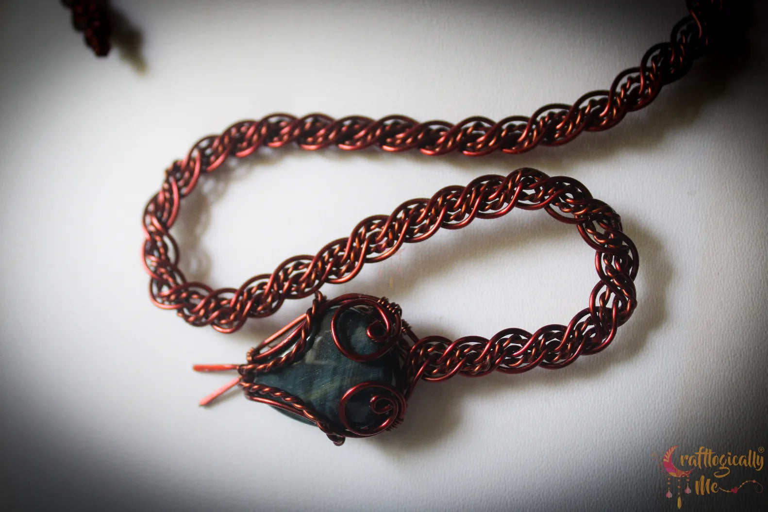 Blue Tiger’s Eye Gemstone Braided Snake Collar In Anti-Tarnish Copper – Handmade Wire Wrapped Statement Jewelry