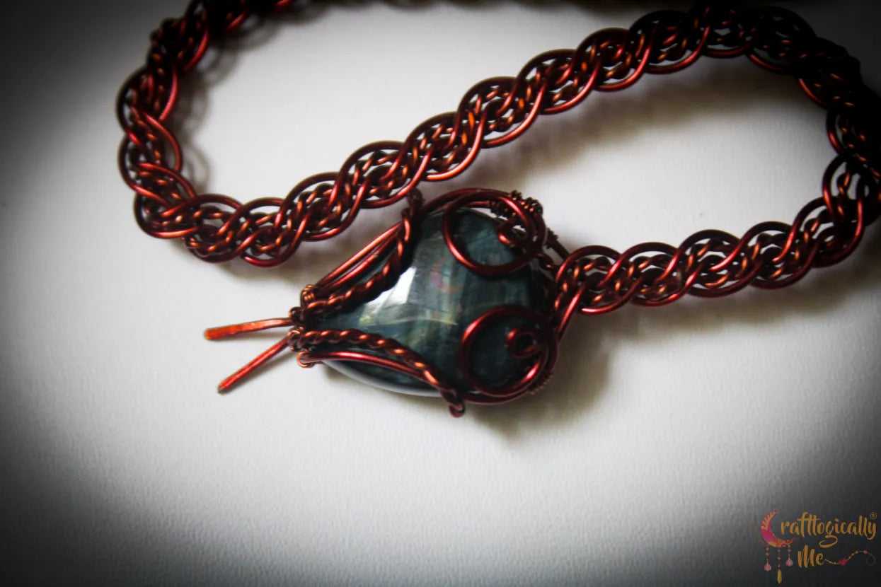 Blue Tiger’s Eye Gemstone Braided Snake Collar In Anti-Tarnish Copper – Handmade Wire Wrapped Statement Jewelry