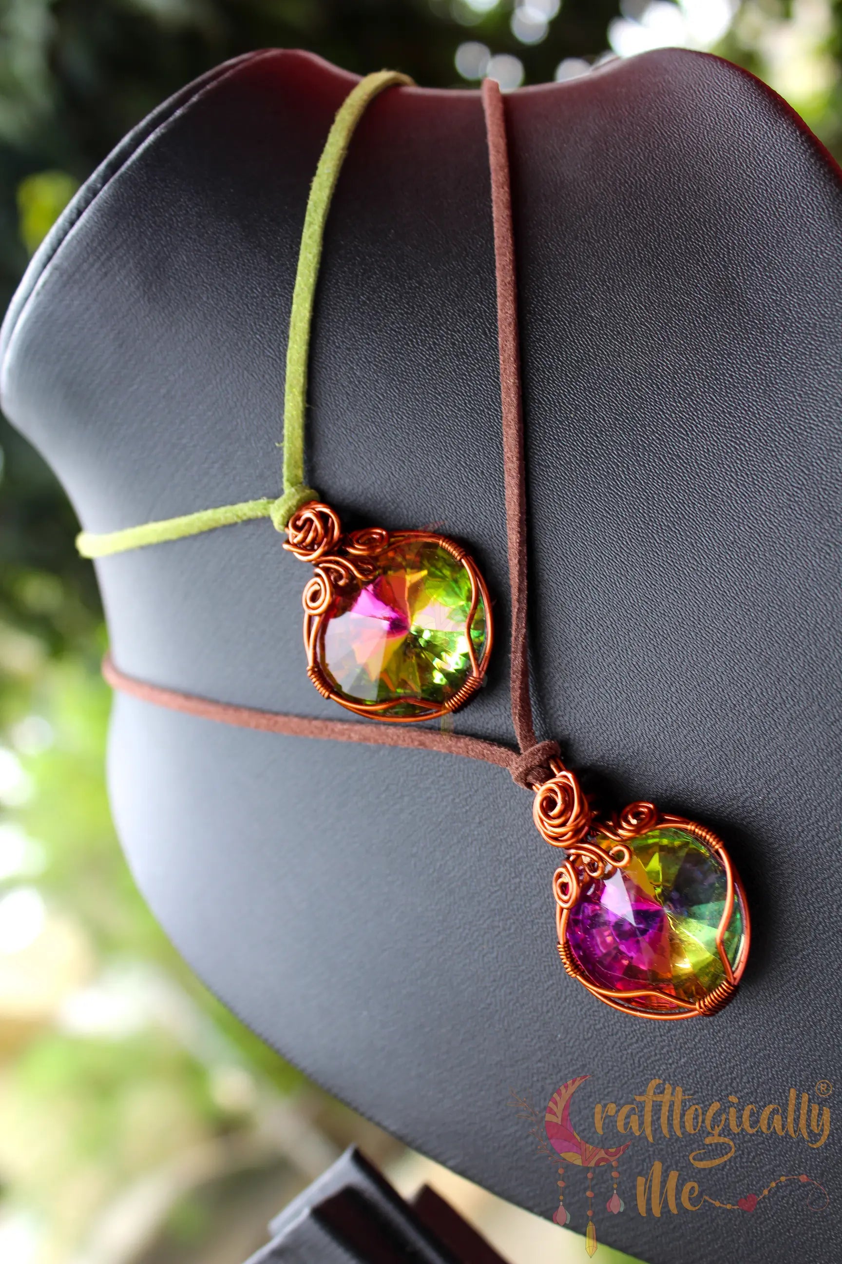Multicolor Acrylic Rhinestone Wire Pendant – Handmade Statement Jewelry