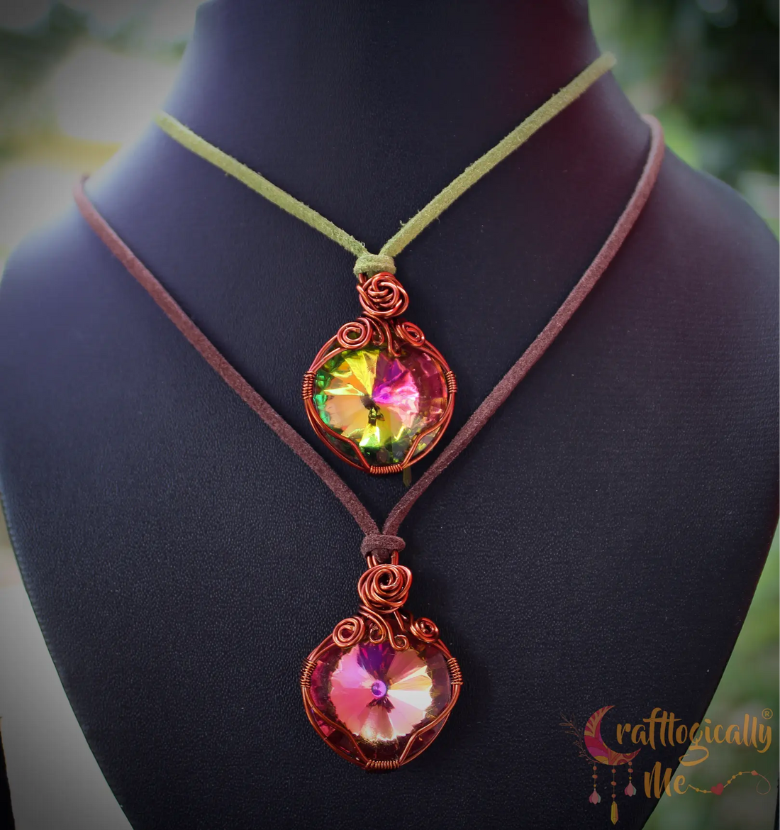 Multicolor Acrylic Rhinestone Wire Pendant – Handmade Statement Jewelry