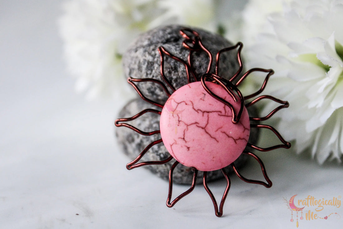 Flower Bead Pendant with Leaf – Handmade Boho Jewelry
