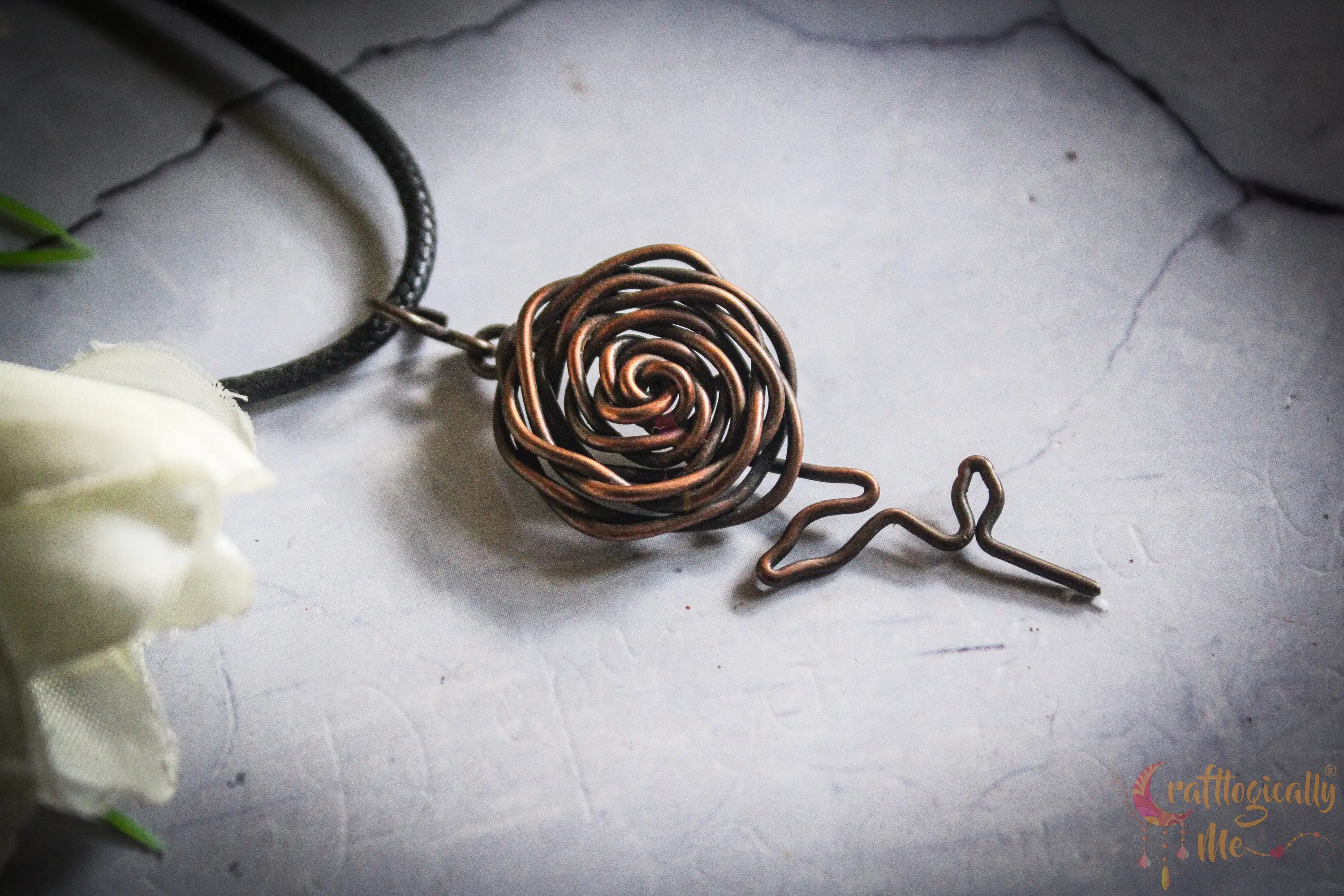 Big Rose Pendant with 2 Leaves – Handmade Floral Jewelry