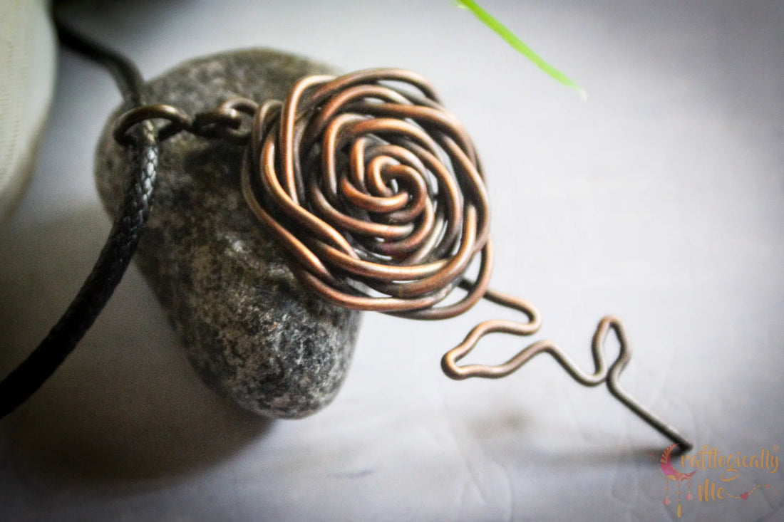 Big Rose Pendant with 2 Leaves – Handmade Floral Jewelry