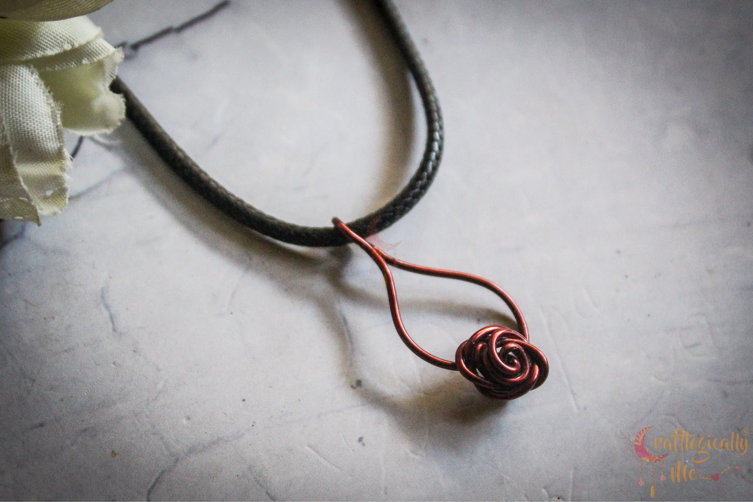 Rose with a Drop Loop Pendant – Handmade Wire Art Floral Jewelry