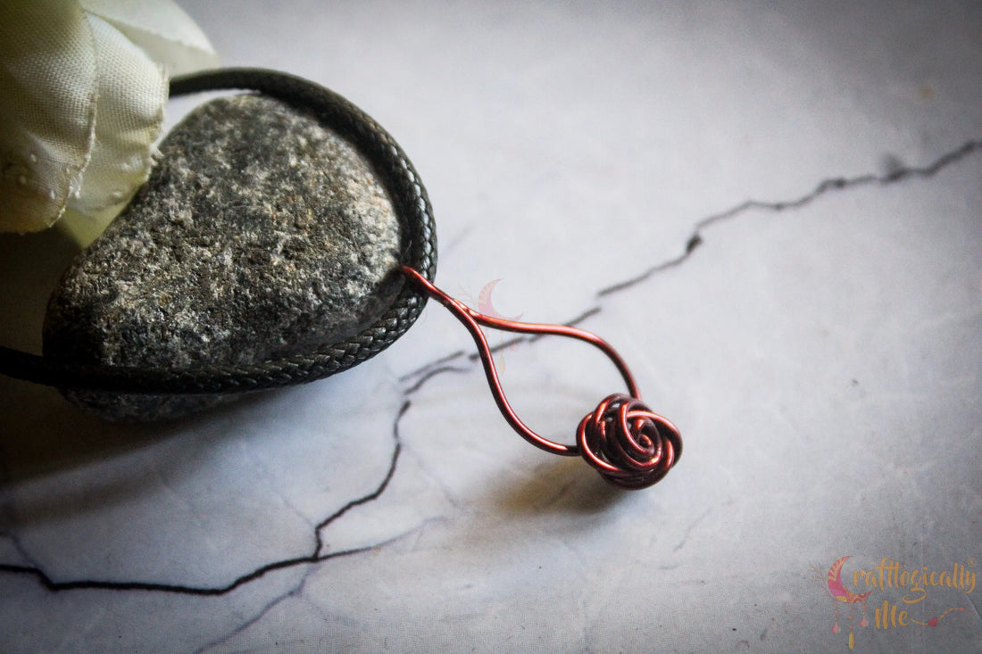 Rose with a Drop Loop Pendant – Handmade Wire Art Floral Jewelry