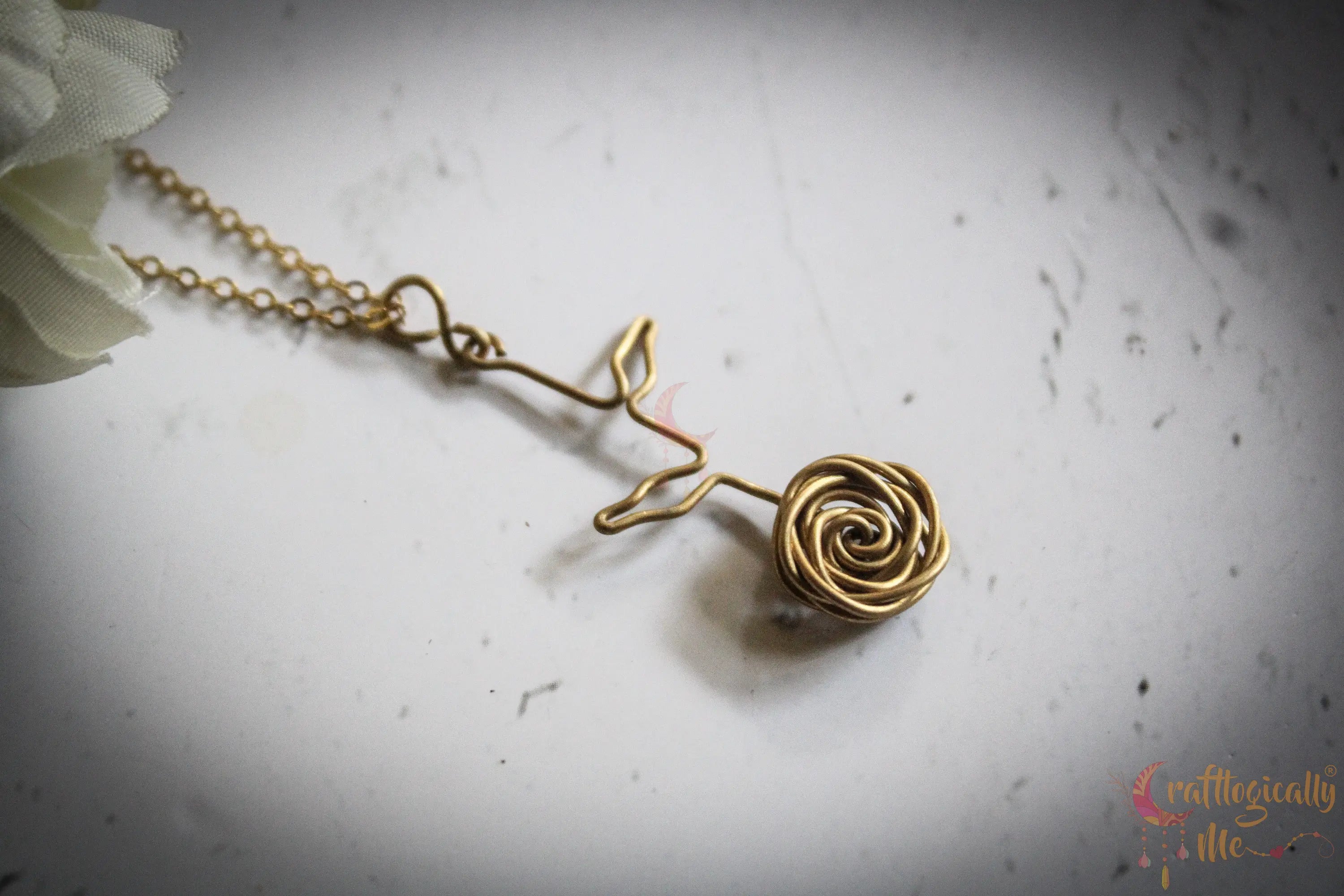 Leaves and Rose Drop Pendant – Handmade Nature-Inspired Wire Jewelry