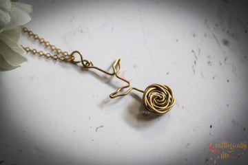 Leaves and Rose Drop Pendant – Handmade Nature-Inspired Wire Jewelry