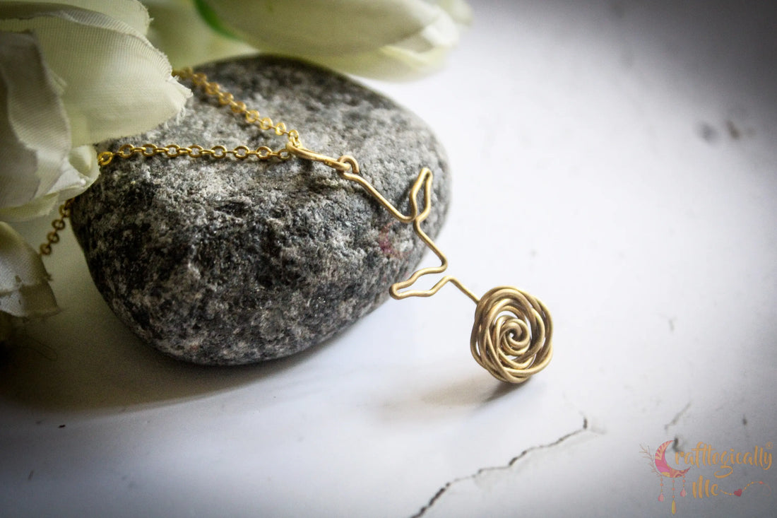 Leaves and Rose Drop Pendant – Handmade Nature-Inspired Wire Jewelry
