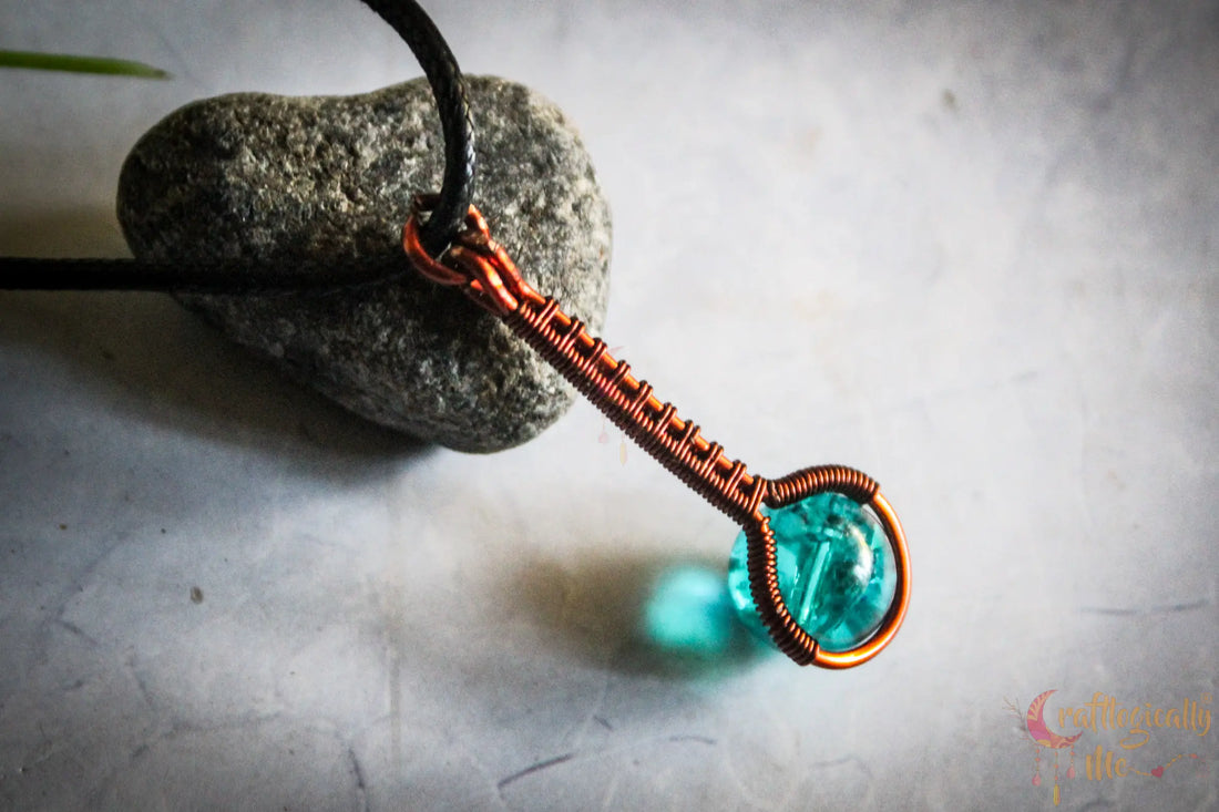 Crackle Bead Woven Pendant – Handmade Wire Wrapped Jewelry