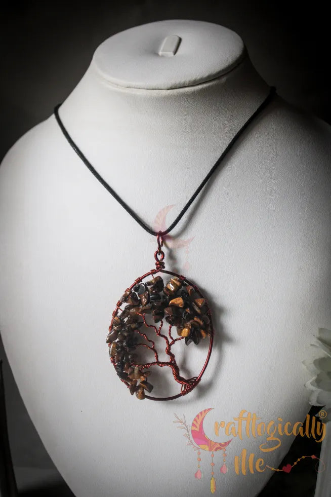 Oval Tree of Life Pendant – Handmade Gemstone Chip Bead Jewelry