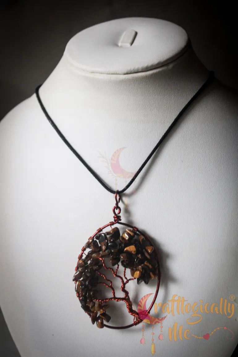 Oval Tree of Life Pendant – Handmade Gemstone Chip Bead Jewelry