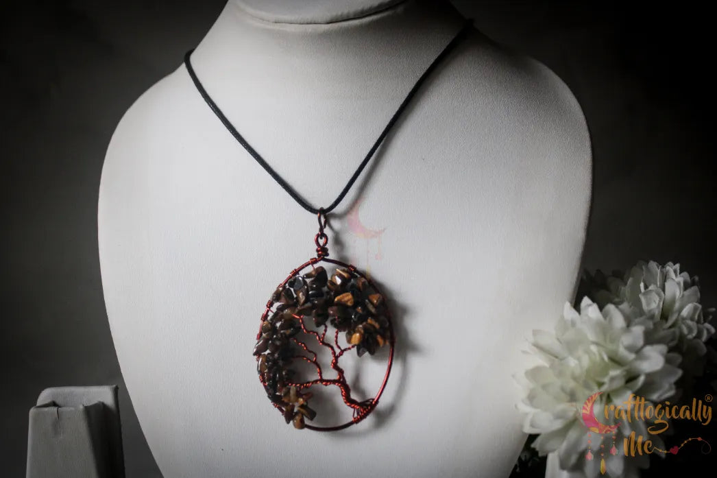Oval Tree of Life Pendant – Handmade Gemstone Chip Bead Jewelry