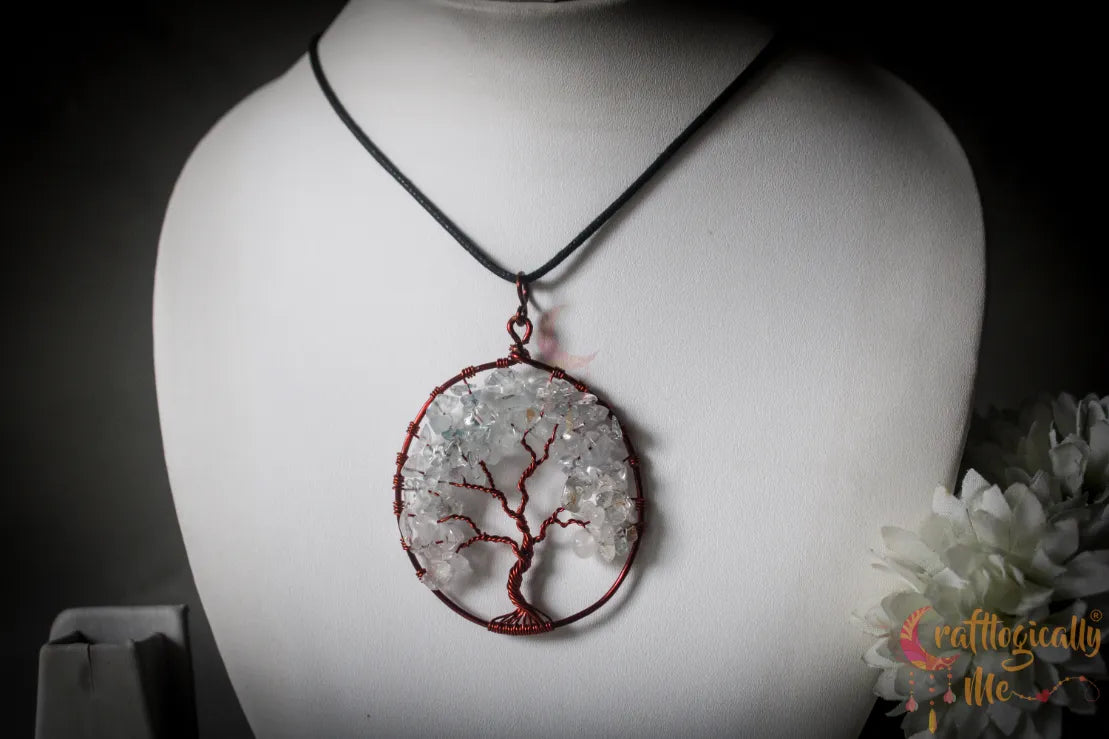 Oval Tree of Life Pendant – Handmade Gemstone Chip Bead Jewelry