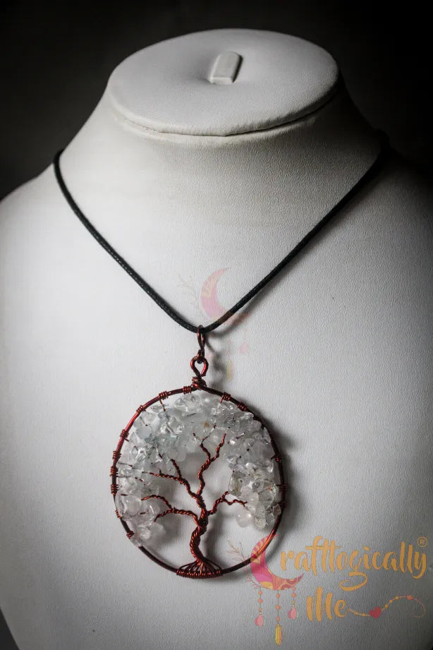 Oval Tree of Life Pendant – Handmade Gemstone Chip Bead Jewelry