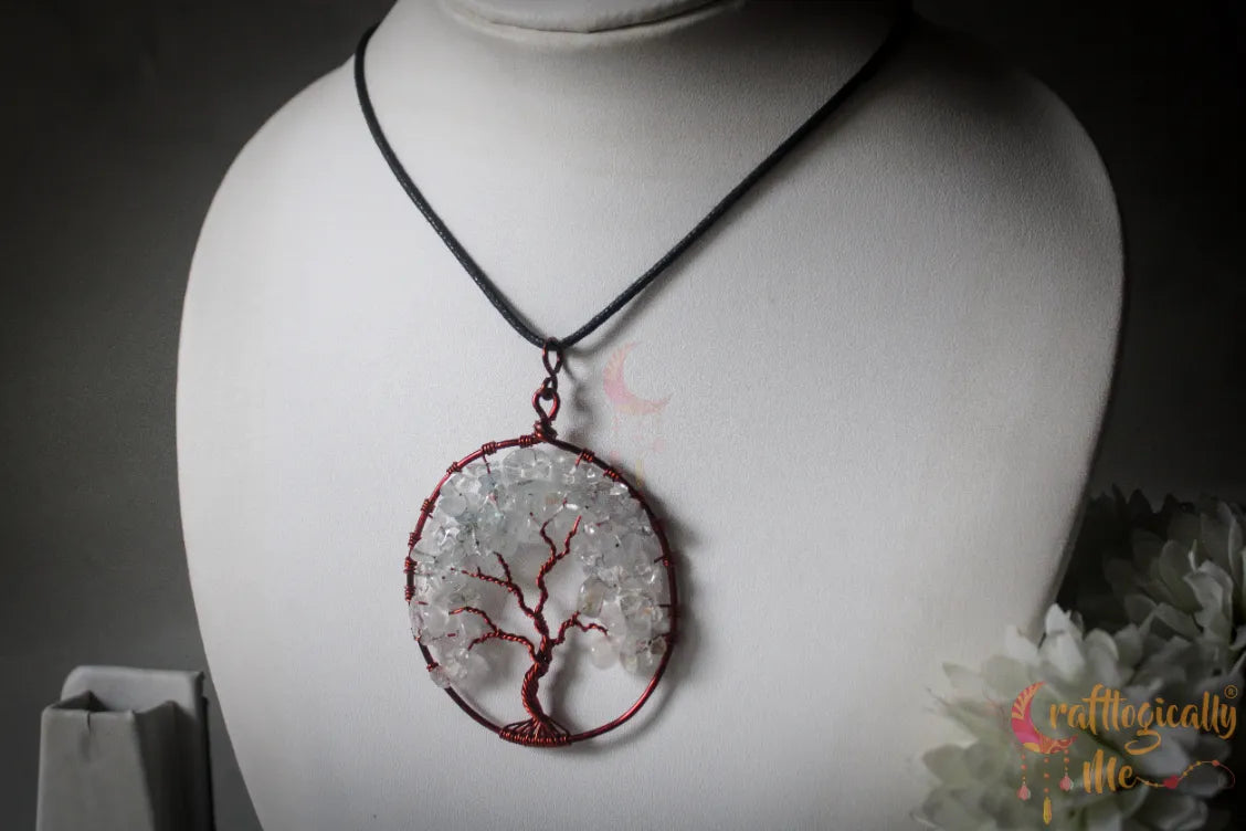 Oval Tree of Life Pendant – Handmade Gemstone Chip Bead Jewelry