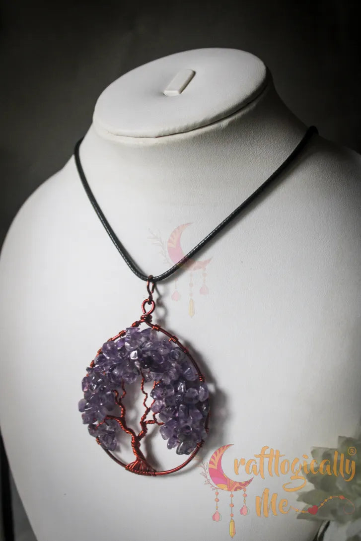 Oval Tree of Life Pendant – Handmade Gemstone Chip Bead Jewelry