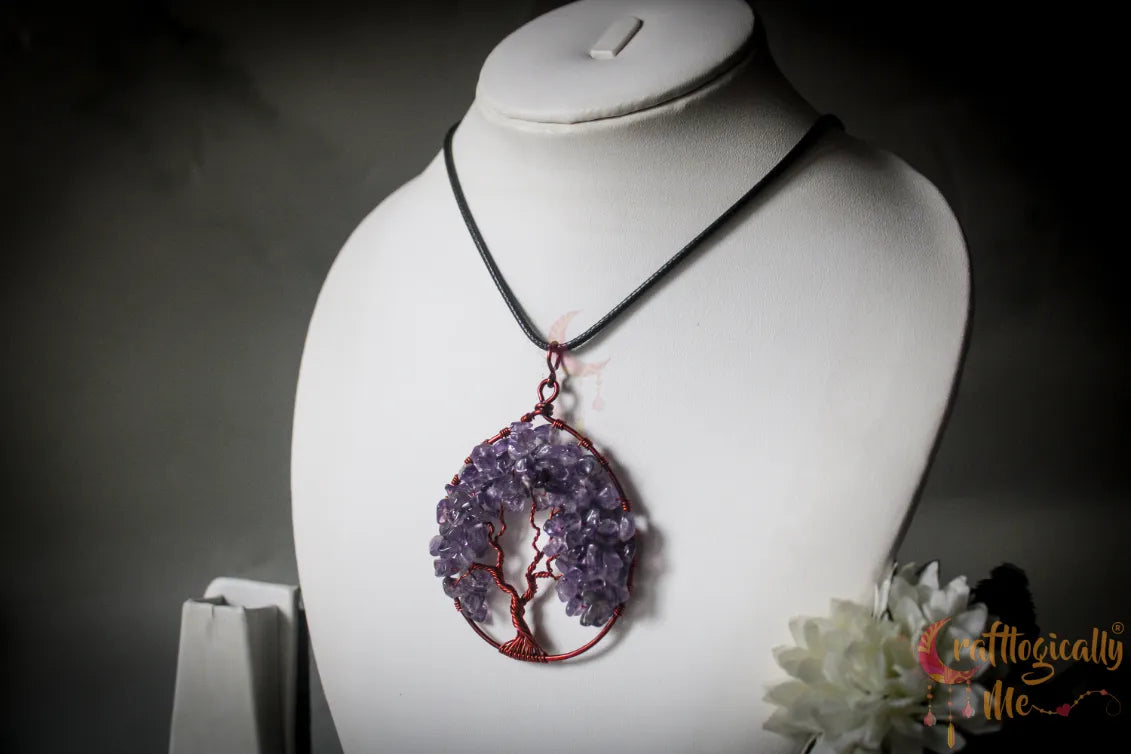 Oval Tree of Life Pendant – Handmade Gemstone Chip Bead Jewelry