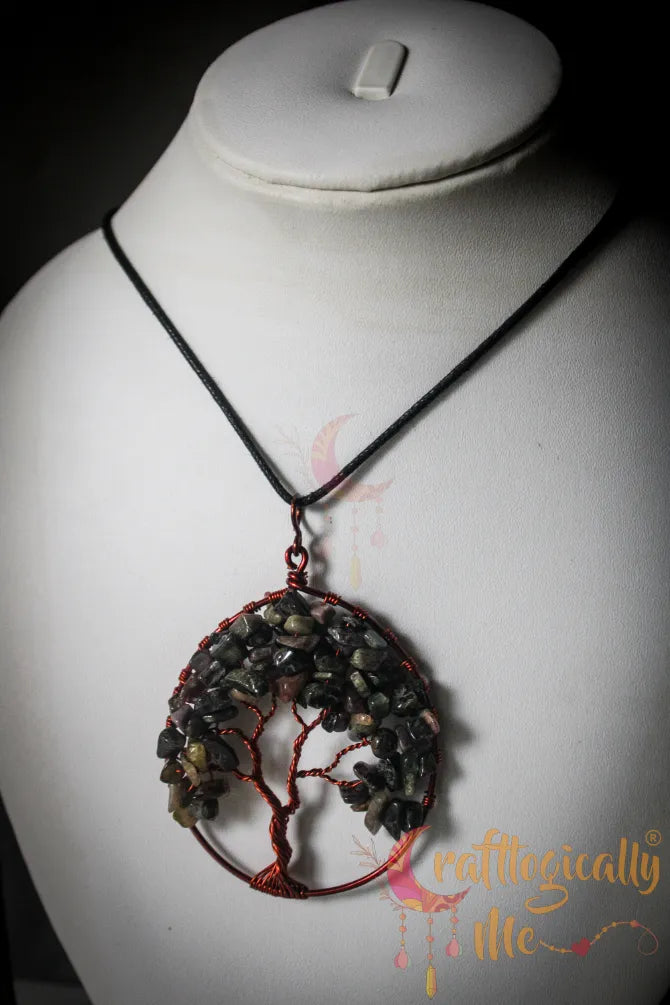 Oval Tree of Life Pendant – Handmade Gemstone Chip Bead Jewelry