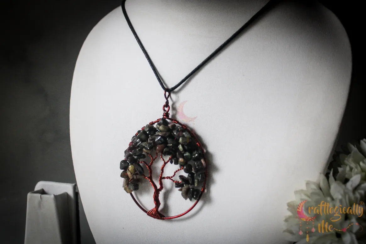 Oval Tree of Life Pendant – Handmade Gemstone Chip Bead Jewelry