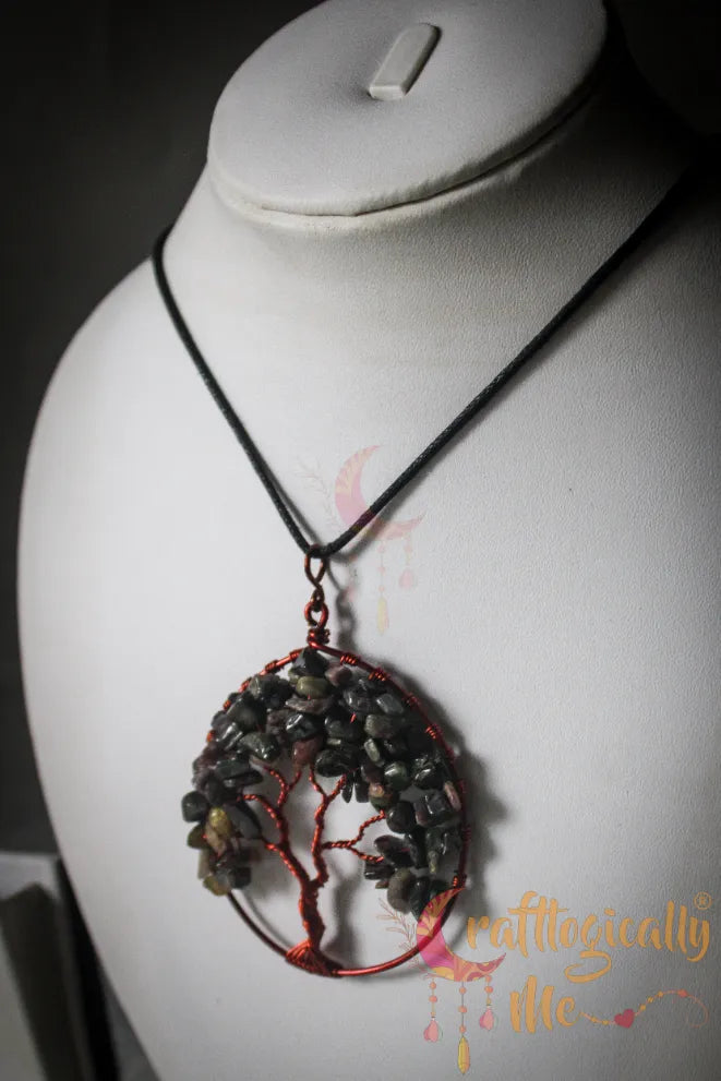 Oval Tree of Life Pendant – Handmade Gemstone Chip Bead Jewelry