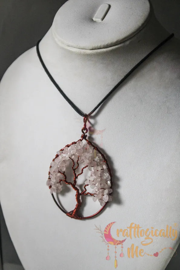 Oval Tree of Life Pendant – Handmade Gemstone Chip Bead Jewelry