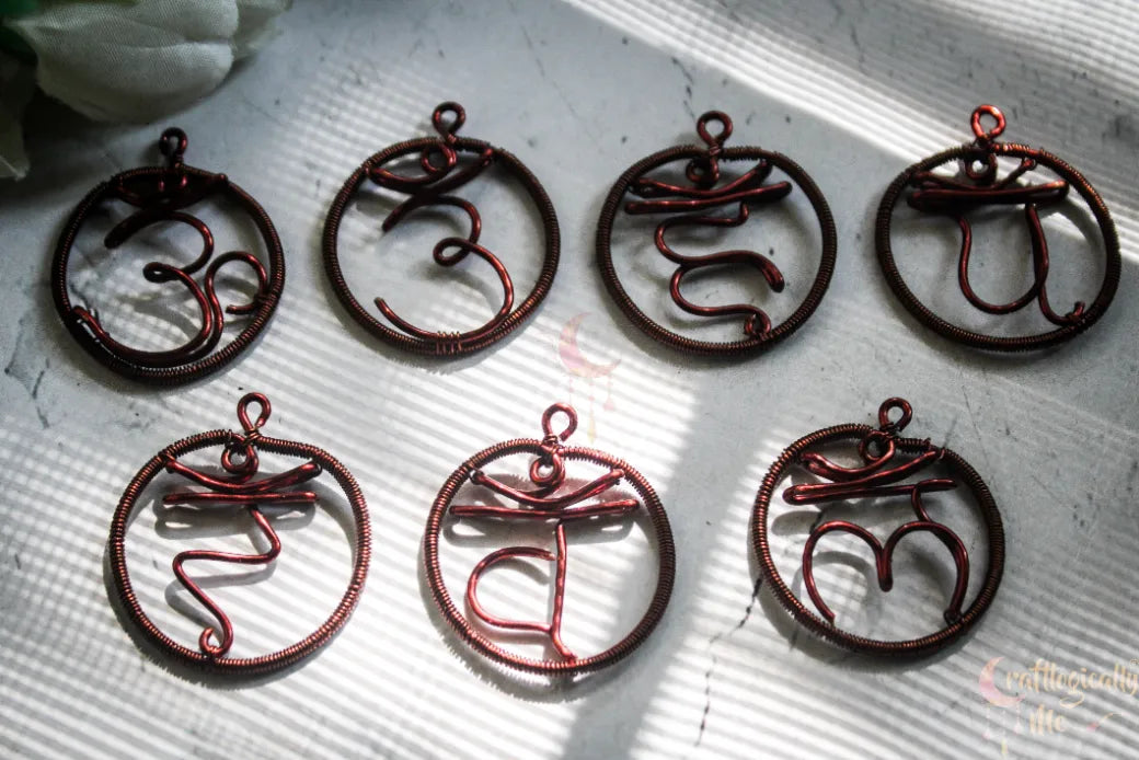Set of 7 Chakra Mantra Pendants – Handmade Meditation Jewelry Collection