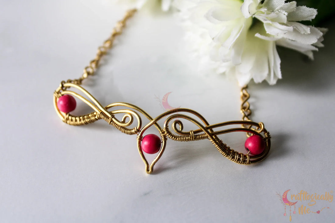 Pink Choker Set, Earrings, Necklace And Bracelet Combo– Handmade Wire Wrapped Jewelry