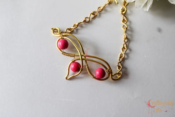 Pink Choker Set, Earrings, Necklace And Bracelet Combo– Handmade Wire Wrapped Jewelry